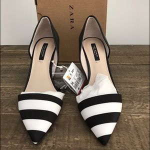 ZARA Black and White Stripe Pointed High Heel.