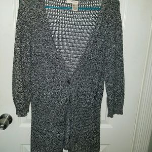 DKNY black and white button cardigan