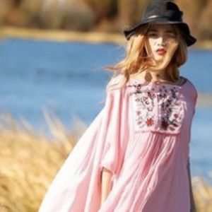 Boho Crotchet embroidery chiffon dress