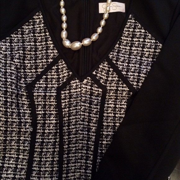 Knit tweed 3/4 sleeve work dress