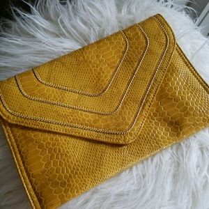 Yellow Snakeskin Envelope Clutch