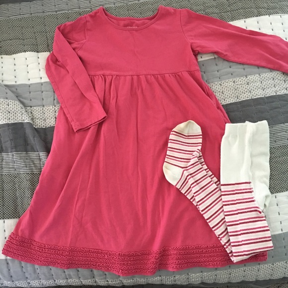Lands end girls dress is size 5 with free tights