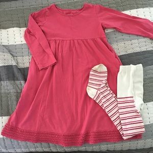 Lands end girls dress is size 5 with free tights