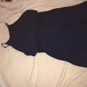 Navy blue high low dress with see through lace