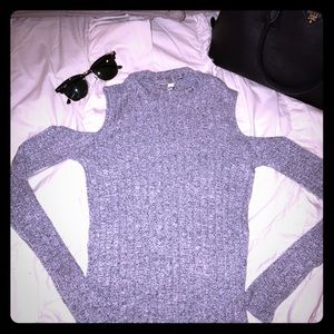 Express Gray cold shoulder fitted long sleeve top