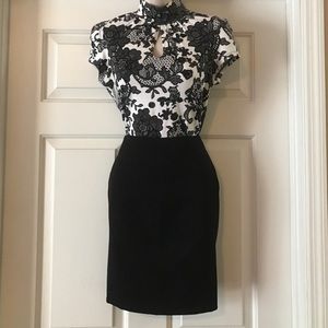 Black studio stretch natural waist pencil skirt.