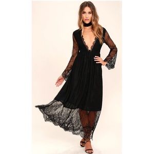 LULU'S Beautiful black lace maxi dress