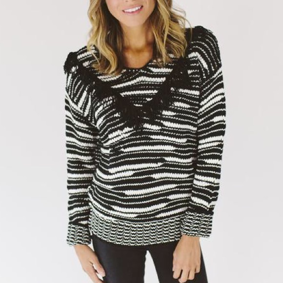 Black and White Fringe Sweater - Picture 1 of 2