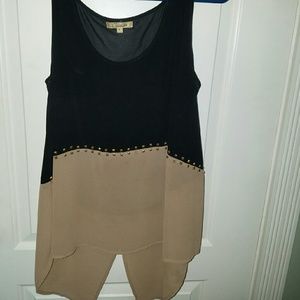 Black and cream stud accent tunic semi sheer