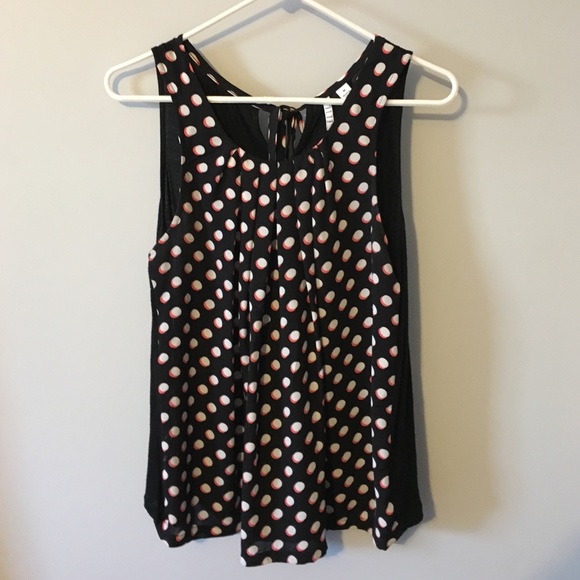 Mixed media black polka dot sleeveless top - Picture 1 of 2