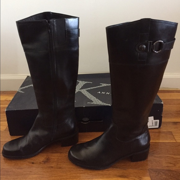 Anne Klein Evon 6.5 Black Leather Riding Boots NWB
