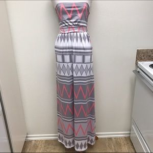 Coral/Grey/White Floor Length Dress
