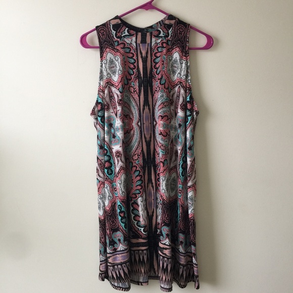 High neck colorful design tank top dress