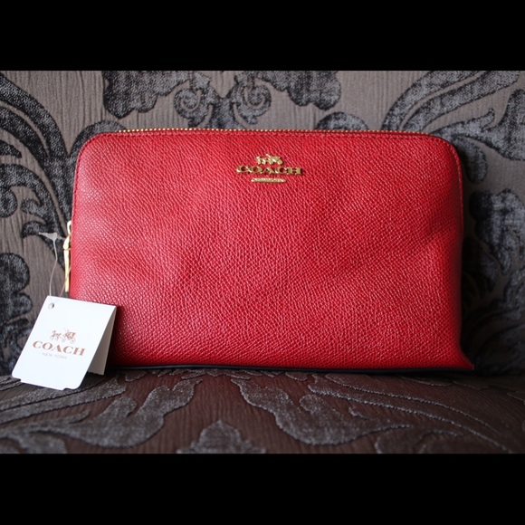 Coach Red Textured Leather Cosmetic Bag