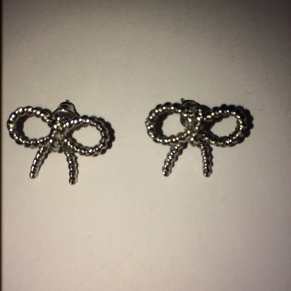 Silver Rope Textured Bow Earrings - Picture 2 of 3