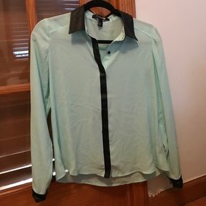 Blouse with leather accents