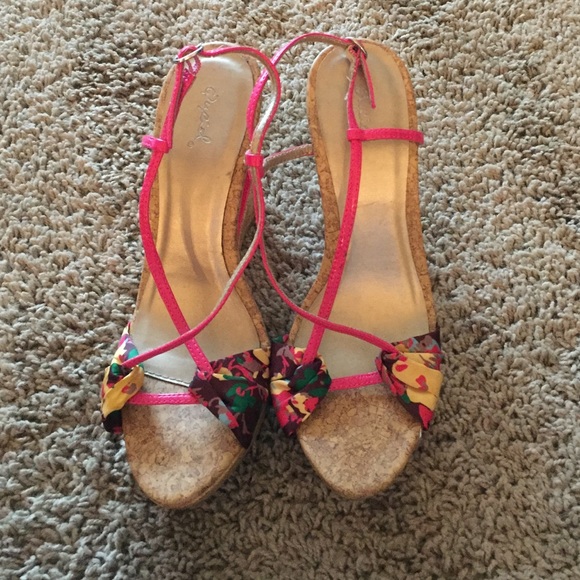 Pink floral cutout wedges