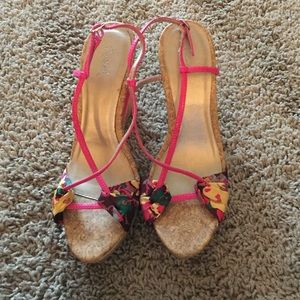 Pink floral cutout wedges