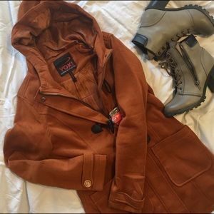 hooded burnt orange pea coat