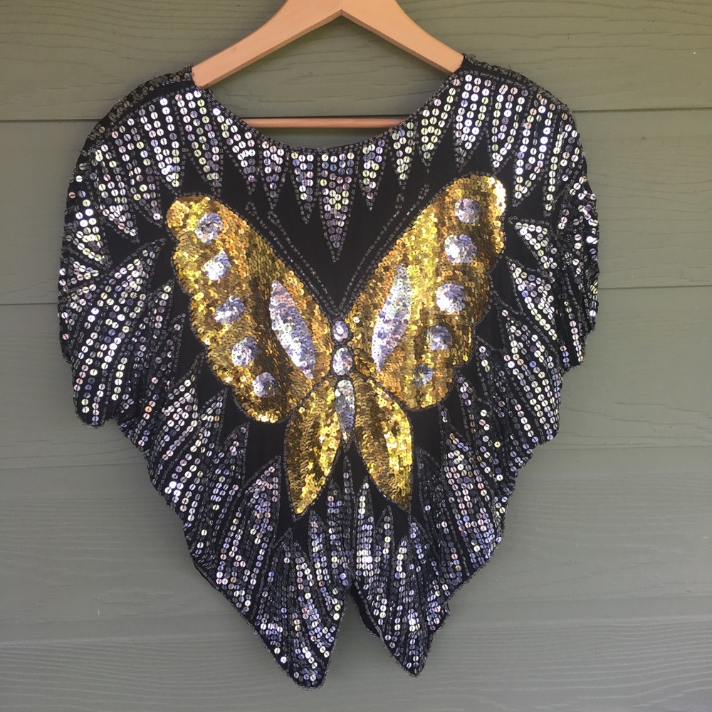 Vintage Sequined Butterfly blouse - Picture 2 of 6