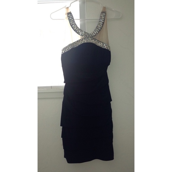 navy blue and tan dress