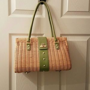 Wicker purse with green handles by eitienne aigner