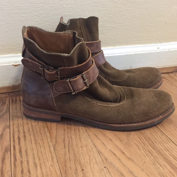 Brown slouchy genuine suede ankle boots