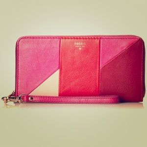 Fossil leather wallet pink color block