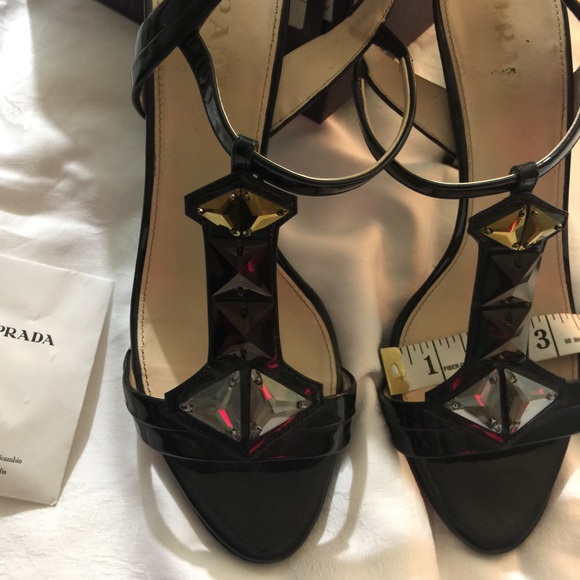 Prada Black Jeweled 3.5" T-Slingback Heels 39.5