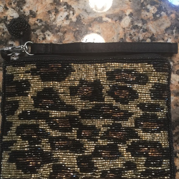 Beaded leopard wristlet