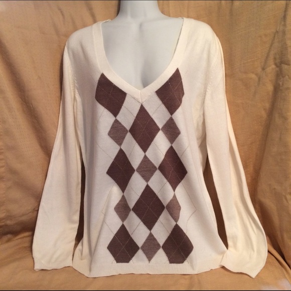 NY&Co Lightweight Sweater, Cream, Argyle Design