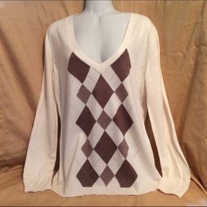 NY&Co Lightweight Sweater, Cream, Argyle Design