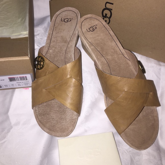 Ugg Tan Leather 2" New Sandals 8.5 Style Lyra