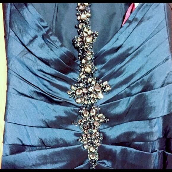 Blue Satin Prom Dress - Picture 3 of 4