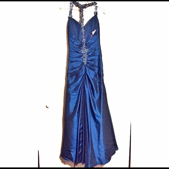 Blue Satin Prom Dress - Picture 2 of 4