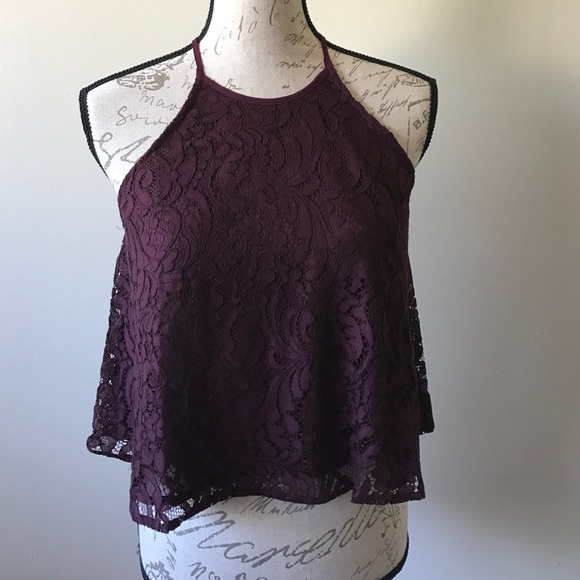 Only 1 Sz L left! Cropped Lace Halter Tank - Picture 2 of 4