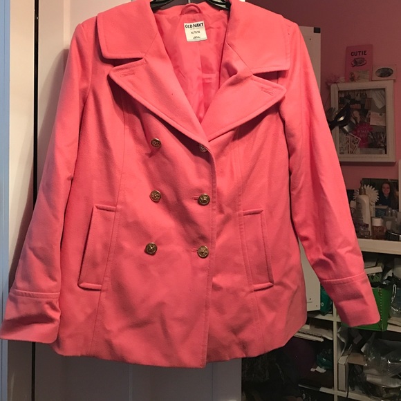 Military style coral pea coat