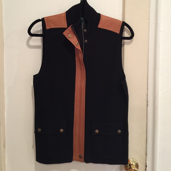 New Black Ralph Lauren Leather Detail Vest. Size M - Picture 2 of 4