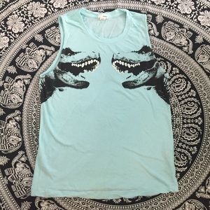 Blue dinosaur muscle tee