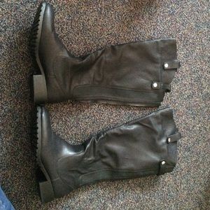 Tall black leather boots