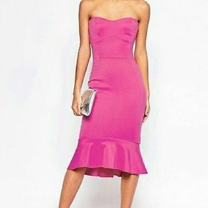 Asos Bandeau Peplum Midi Dress Rasberry