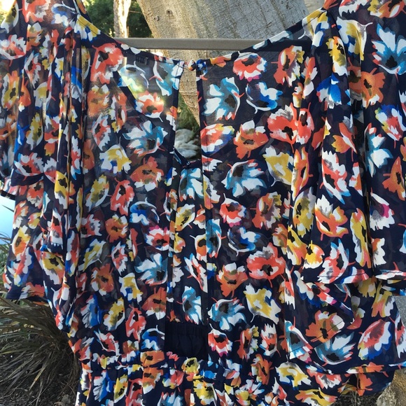 Luca Couture M Navy Floral Flow Dress - Picture 2 of 3