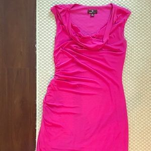 Fuschia Pink Ruched Cowlneck Dress