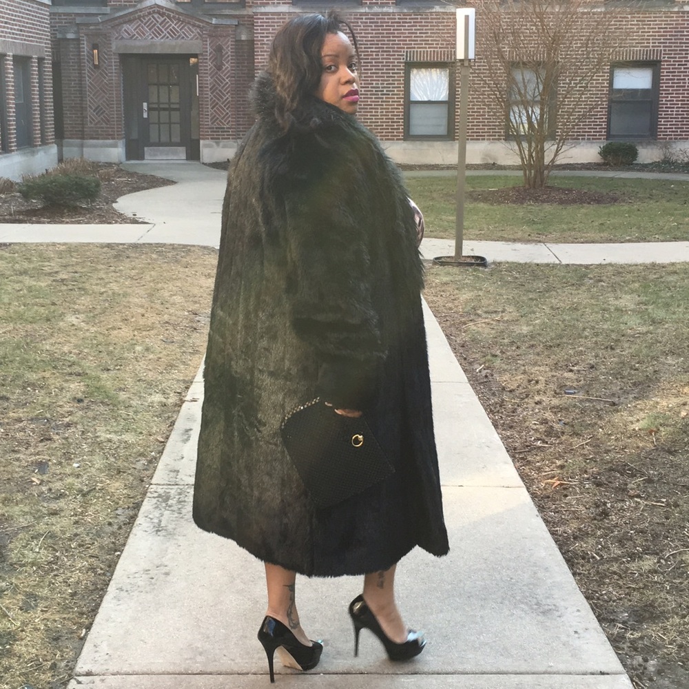 Vintage Black Long Faux Fur Coat