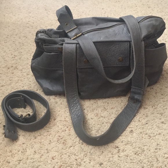Gray leather shoulder bag