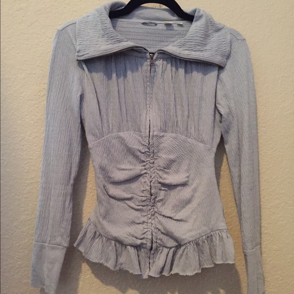 Small blue Anthropologie zip-up jacket - Picture 1 of 3