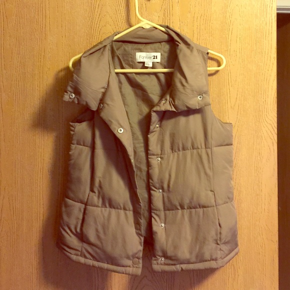 Tan brown puffer button up vest