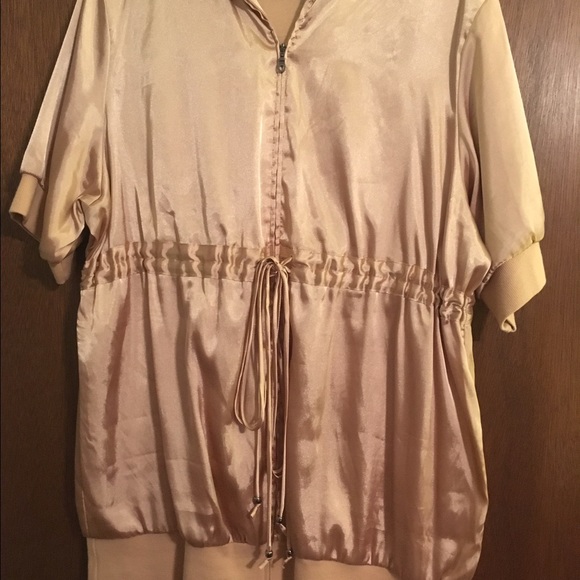 Torrid gold satin long short sleeve tie hoodie top