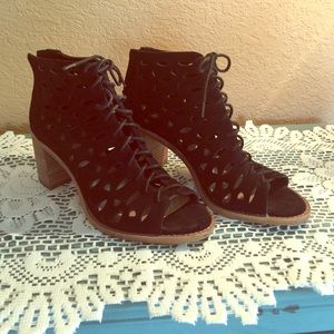 Lace up peep toe booties