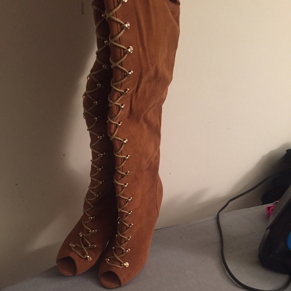 Tie up thigh high boots